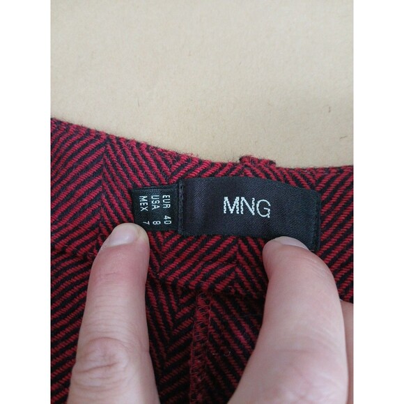 Ming Wool Wide Leg Pants Womens 8 Red Herringbone Classic Corporatecore Preppy - Picture 6 of 8